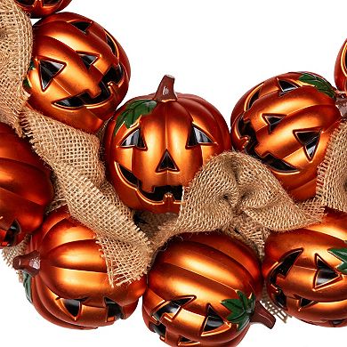 Northlight Jack-O-Lantern & Burlap Ribbon Halloween Wreath