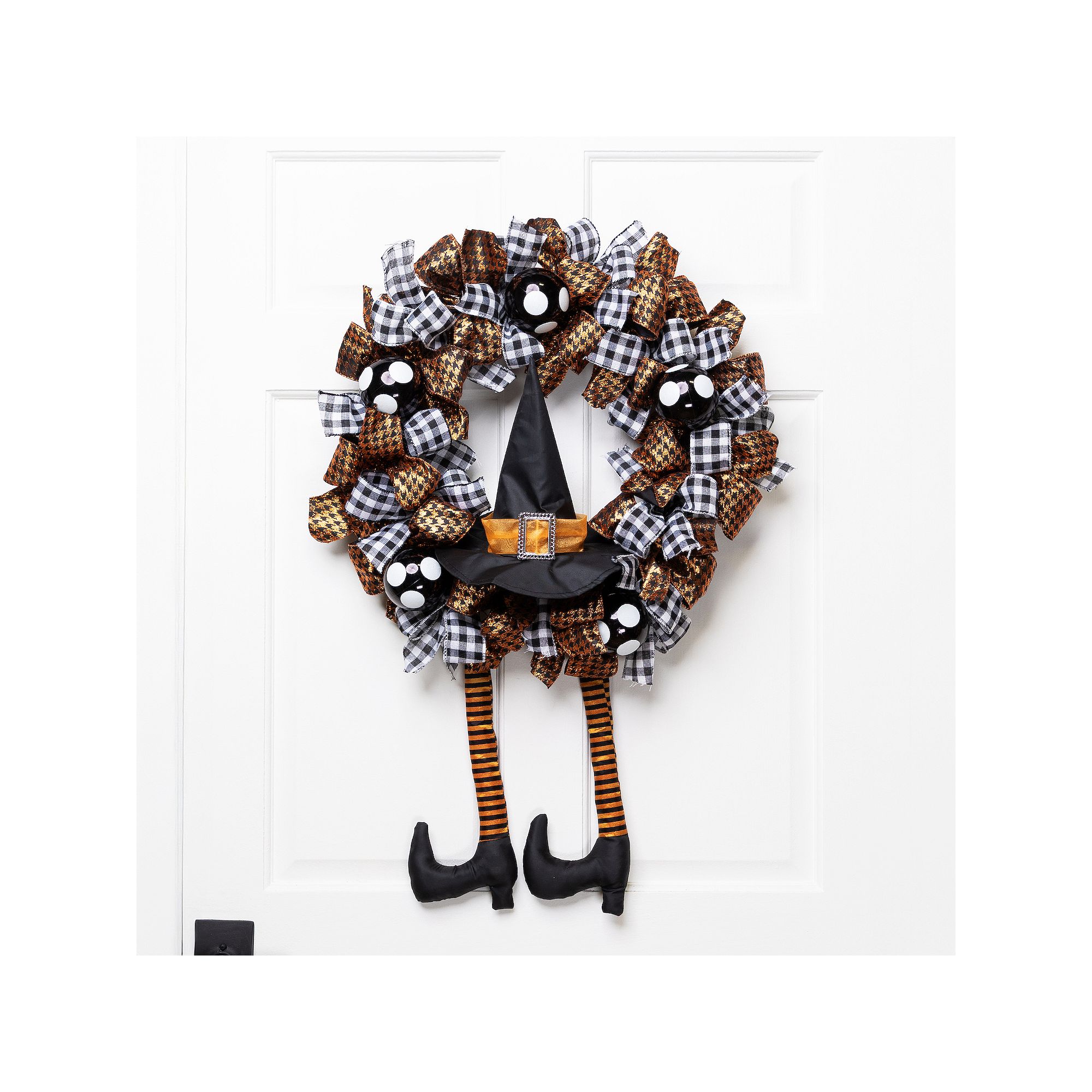 Northlight Orange & Black Witch & Bows Halloween Wreath