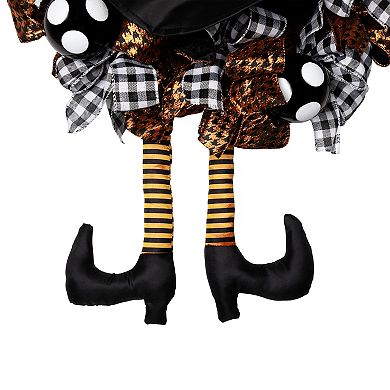 Northlight Orange & Black Witch & Bows Halloween Wreath