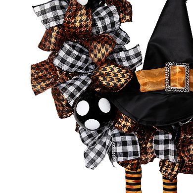 Northlight Orange & Black Witch & Bows Halloween Wreath