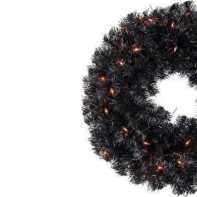 Northlight Pre-Lit Black Noble Spruce Artificial Halloween Wreath