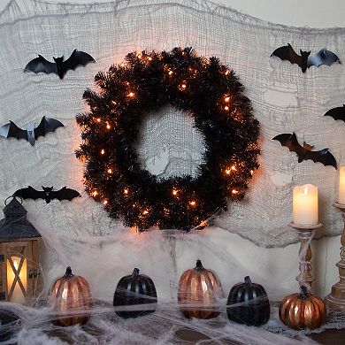 Northlight Pre-Lit Black Noble Spruce Artificial Halloween Wreath