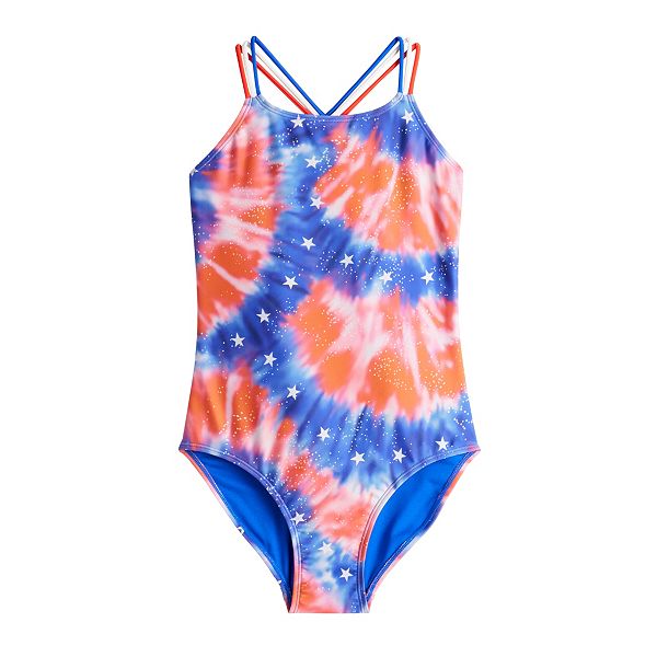 Girls 416 SO® Patriotic Tie Dye Braided OnePiece Swimsuit