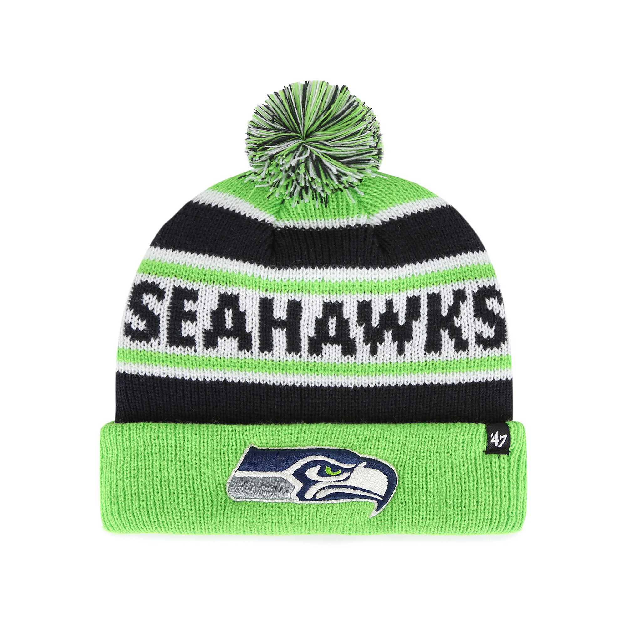 Youth 47 College Navy/Neon Green Seattle Seahawks Hangtime Cuffed Knit Hat