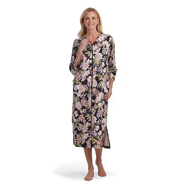 Women's Miss Elaine Essentials Printed Knit Long Zipper Robe