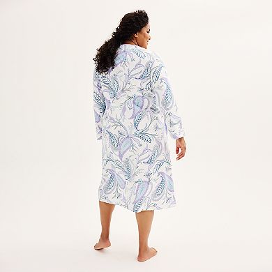 Plus Size Miss Elaine Essentials Printed French Terry Long Robe