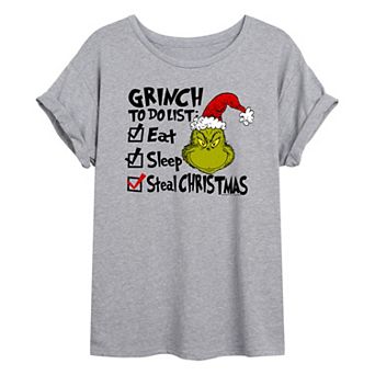 Juniors' Dr. Seuss Grinch List Oversized Graphic Tee