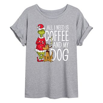 Juniors' Dr. Seuss Grinch Dog Oversized Graphic Tee