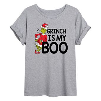 Juniors' Dr. Seuss Grinch Is My Boo Oversized Graphic Tee