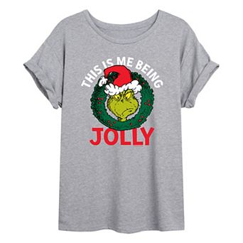 Juniors' Dr. Suess Grinch Me Being Jolly Oversized Graphic Tee