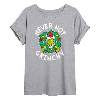 Juniors' Dr. Seuss Grinch Never Not Grinchy Oversized Graphic Tee