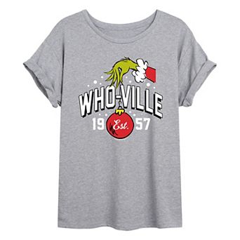 Juniors' Dr. Seuss Grinch "Who-ville 1957" Oversized Graphic Tee