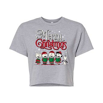 Juniors' Peanuts Christmas Cropped Graphic Tee
