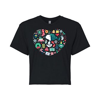 Juniors' Peanuts Holiday Cropped Graphic Tee