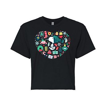Juniors' Peanuts Holiday Cropped Graphic Tee