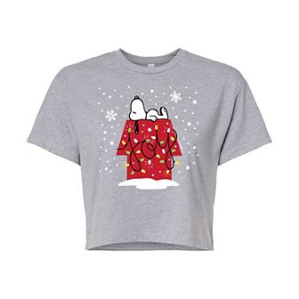 Juniors' Peanuts Snoopy Joy Cropped Graphic Tee
