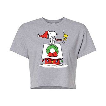 Juniors' Peanuts Sleigh Cropped Graphic Tee
