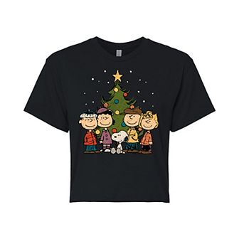 Juniors' Peanuts Christmas Cropped Graphic Tee
