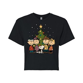 Juniors' Peanuts Christmas Cropped Graphic Tee