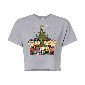 Juniors' Peanuts Christmas Cropped Graphic Tee