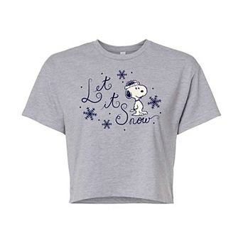 Juniors' Peanuts Let It Snow Cropped Graphic Tee