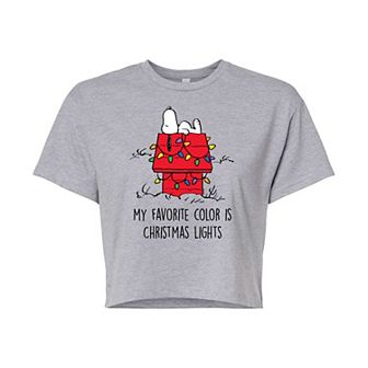 Juniors' Peanuts Christmas Cropped Graphic Tee