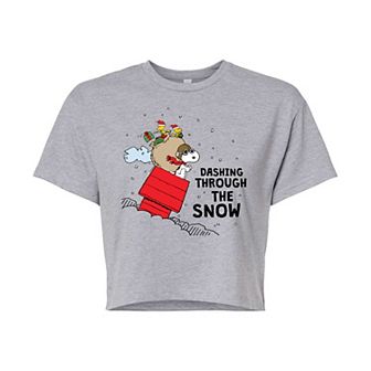 Juniors' Peanuts Dashing Cropped Graphic Tee