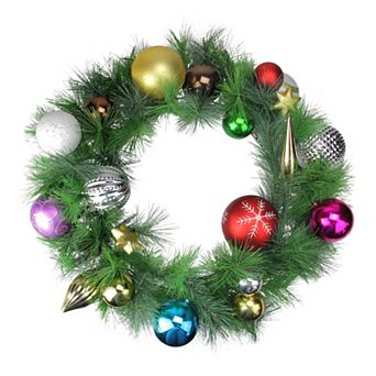 Northlight Multi-Colored Ornaments & Artificial Pine Christmas Wreath