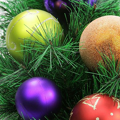 Northlight Multi-Colored Ornaments & Artificial Pine Christmas Wreath