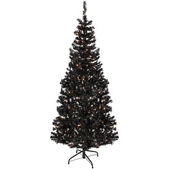 Northlight 6-ft. Pre-Lit Black Tinsel Artificial Christmas Tree