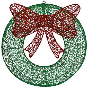 Northlight LED Green Glitter & Red Bow Christmas Wreath
