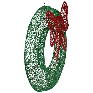 Northlight LED Green Glitter & Red Bow Christmas Wreath