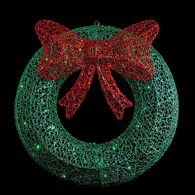 Northlight LED Green Glitter & Red Bow Christmas Wreath
