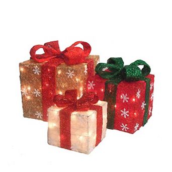 Northlight Pre-Lit Red & Ivory Christmas Gift Boxes 3 pc Set