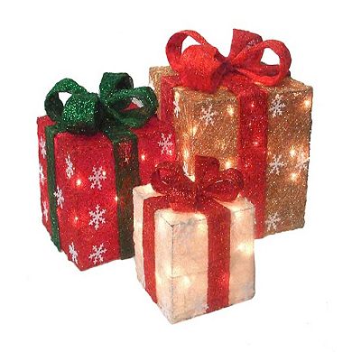 Northlight Pre-Lit Red & Ivory Christmas Gift Boxes 3-piece Set