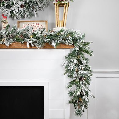 Northlight Pre-Lit Flocked Mixed Rosemary Emerald Pine Artificial Christmas Garland