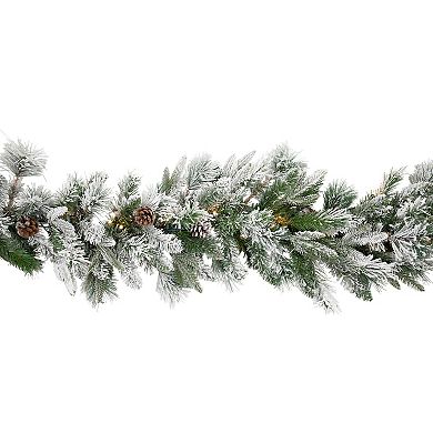 Northlight Pre-Lit Flocked Mixed Rosemary Emerald Pine Artificial Christmas Garland