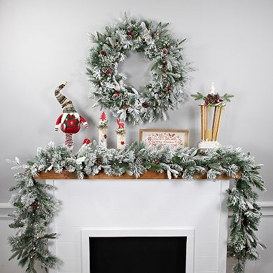 Northlight Pre-Lit Flocked Mixed Rosemary Emerald Pine Artificial Christmas Garland