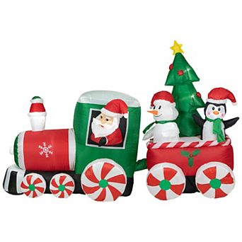 Northlight 8-ft. Inflatable Train Santa & Friends Outdoor Christmas Floor Decor