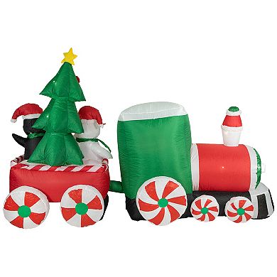 Northlight 8-ft. Inflatable Train Santa & Friends Outdoor Christmas Floor Decor