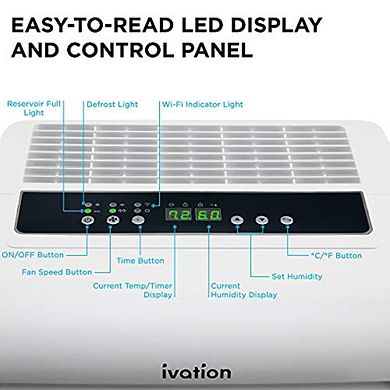 Ivation 4,500 Sq Ft Smart Wi-Fi 2.25 Gal Energy Star Dehumidifier With Hose Connector