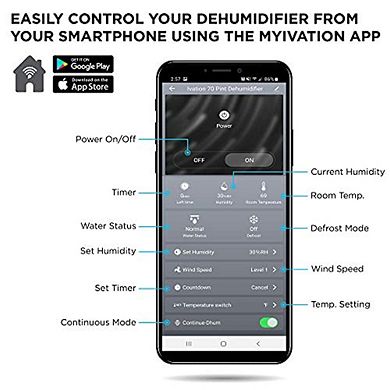 Ivation 4,500 Sq Ft Smart Wi-Fi 2.25 Gal Energy Star Dehumidifier With Hose Connector