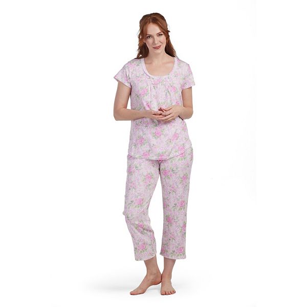 Women's Miss Elaine Essentials Cottonessa Short Sleeve Pajama Top & Cropped  Pajama Pants Sleep Set