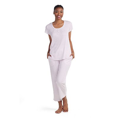 Petite Miss Elaine Essentials Cottonessa Short Sleeve Pajama Top Cropped Pajama Pants Sleep Set