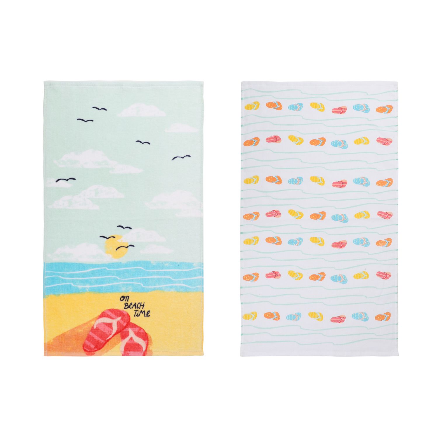 Tropical Beach Flip Flops Kitchen Towel - Waffle Weave Cotton, 27x18 Inches - View #2
