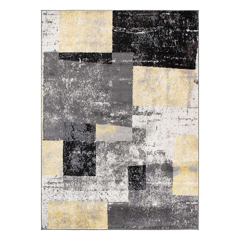 World Rug Gallery Contemporary Abstract Boxes Area Rug, Yellow, 8X10 Ft