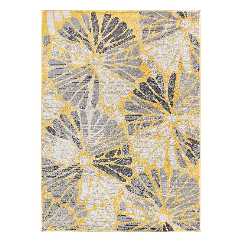 World Rug Gallery Contemporary Circles Area Rug, Yellow, 8X10 Ft