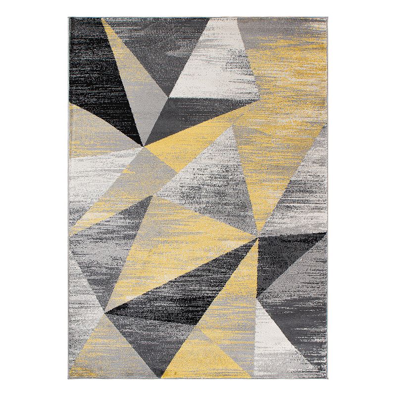 World Rug Gallery Contemporary Distressed Prisma Area Rug, Yellow, 5X7 Ft