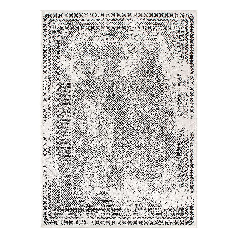 Bohemian Distressed Border Black 2 x7  Runner Rug