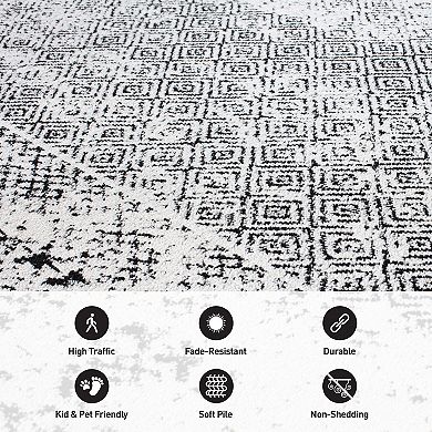 World Rug Gallery Bohemian Distressed Border Area Rug